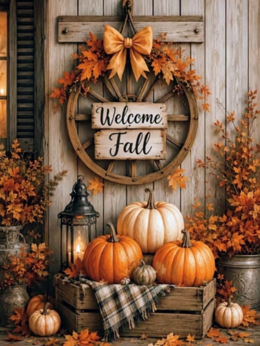 Welcome Fall Rustic Pumpkin Wreath Wall Art 8x10 Print